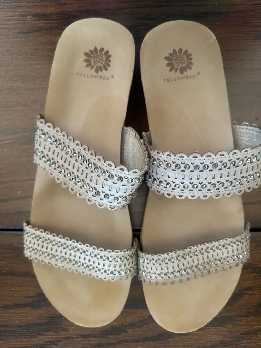 Yellow Box Taupe/tan Beaded Double-Strap Slide Sandals 9 - Picture 2 of 10